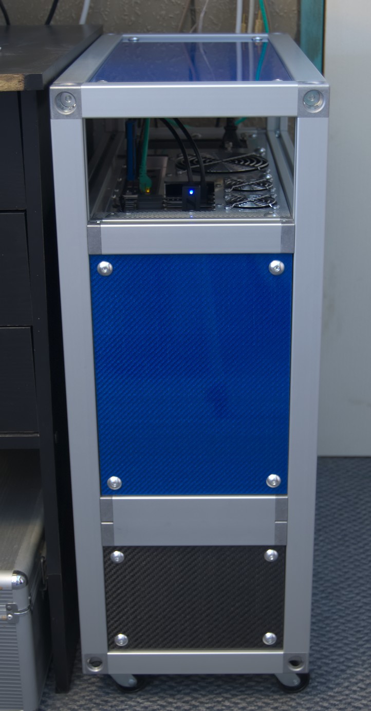 A front view of the case, showing that the rear connectors are accessible from the front.
