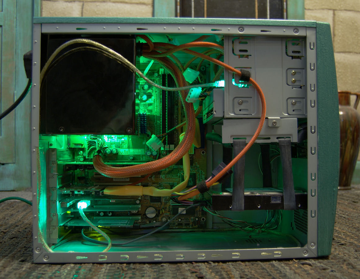 A view of the side of the server with the side panel off